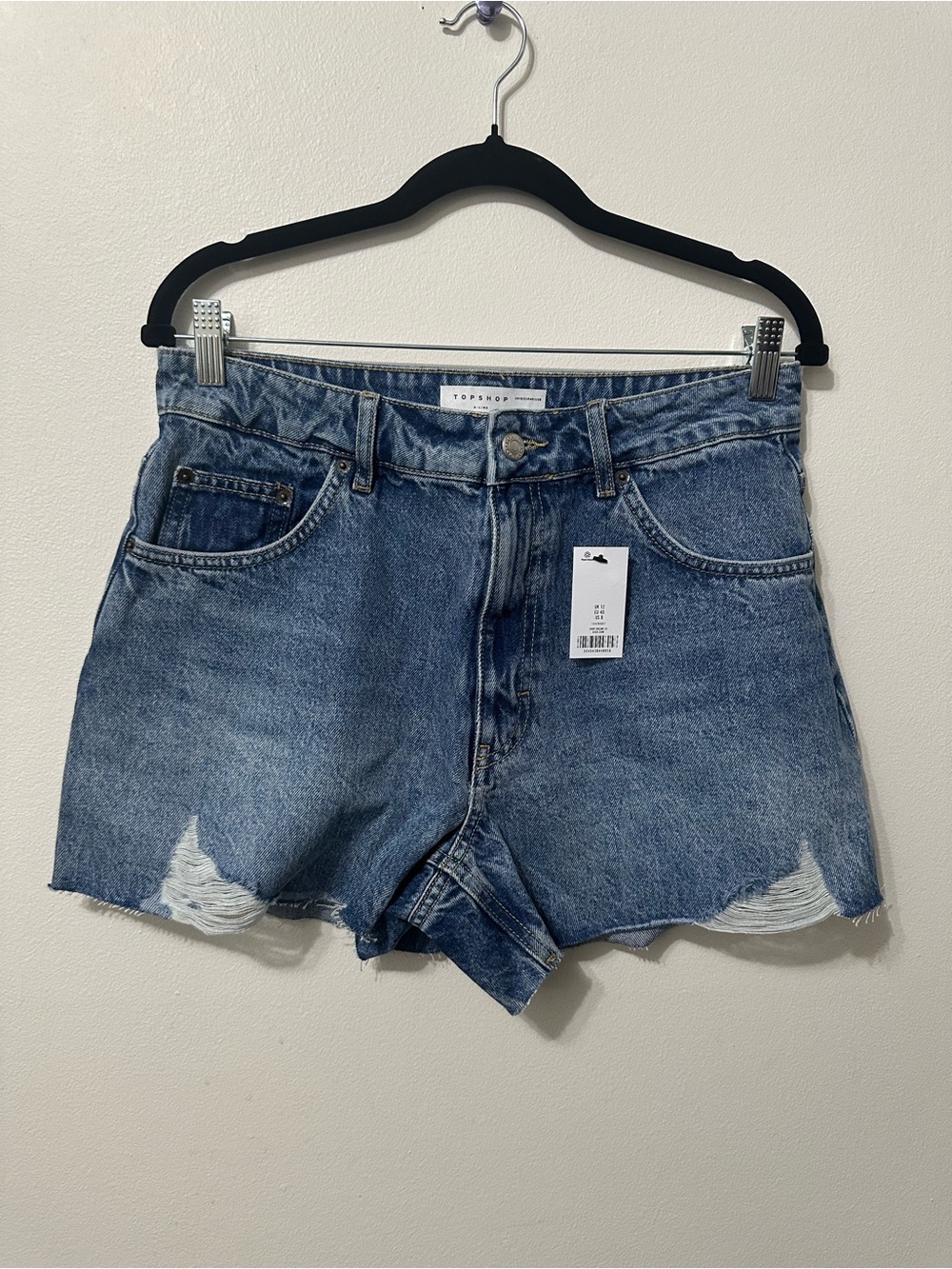 Topshop Denim Boho Western Grunge Distressed High Rise A-Line Shorts Size 8